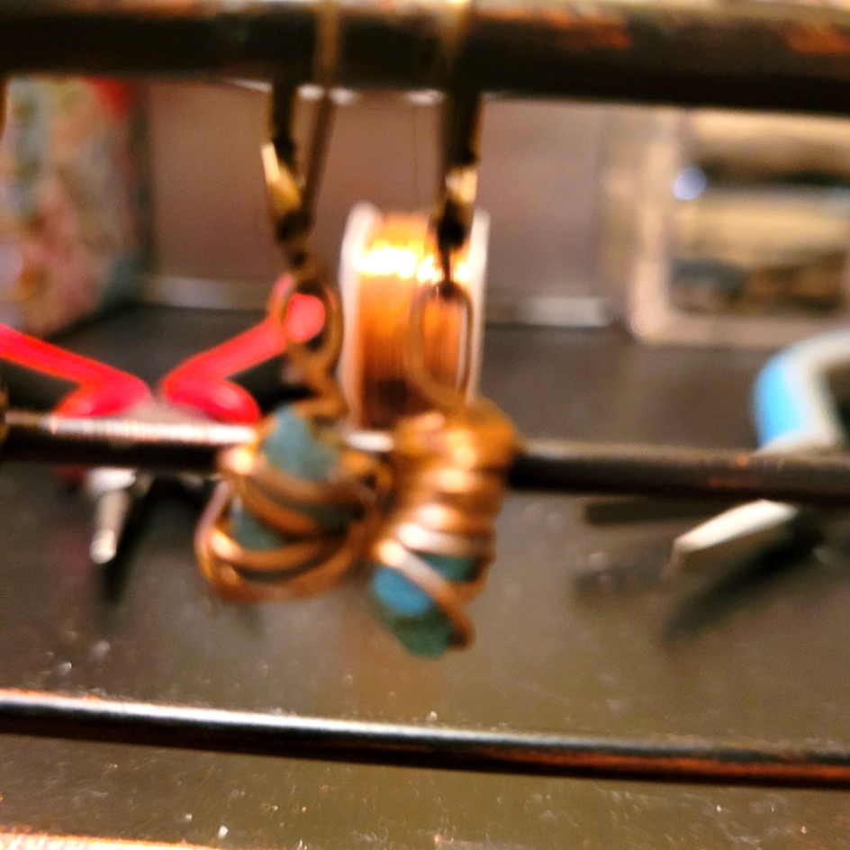 Wire Wrapped Turquoise &Copper Lever Back Earrings